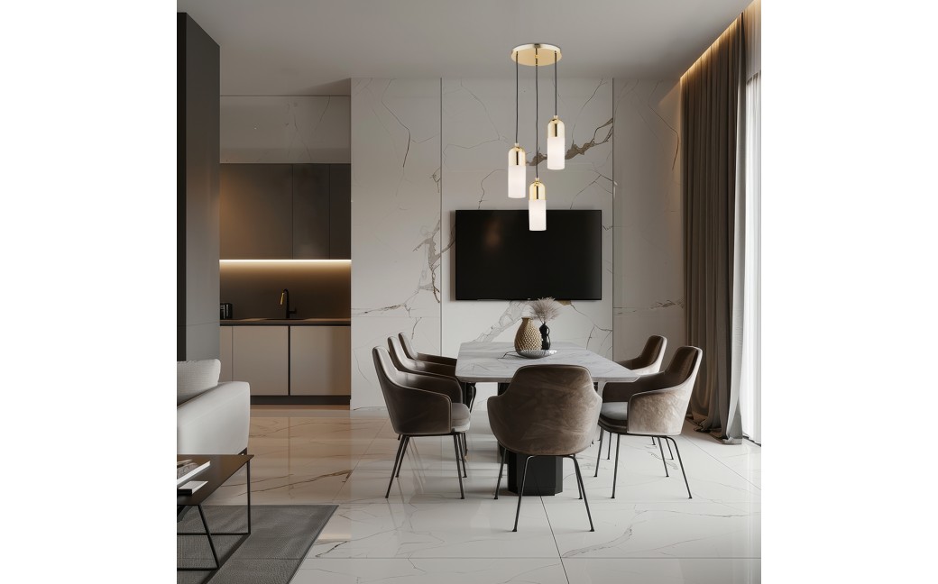Argon BURGOS lampa wisząca 3 pł. okrągła podsufitka 3x15W (max) opal mat mosiądz 1466