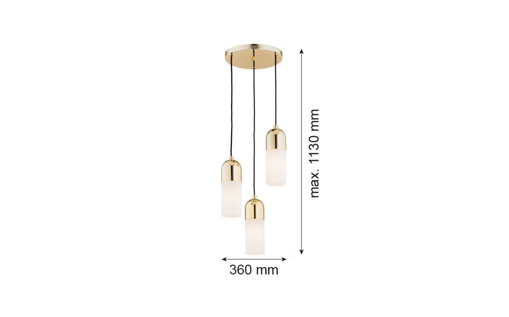 Argon BURGOS lampa wisząca 3 pł. okrągła podsufitka 3x15W (max) opal mat mosiądz 1466