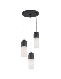 Argon BURGOS lampa wisząca 3 pł. okrągła podsufitka 3x15W (max) opal mat czarny struktura 1467