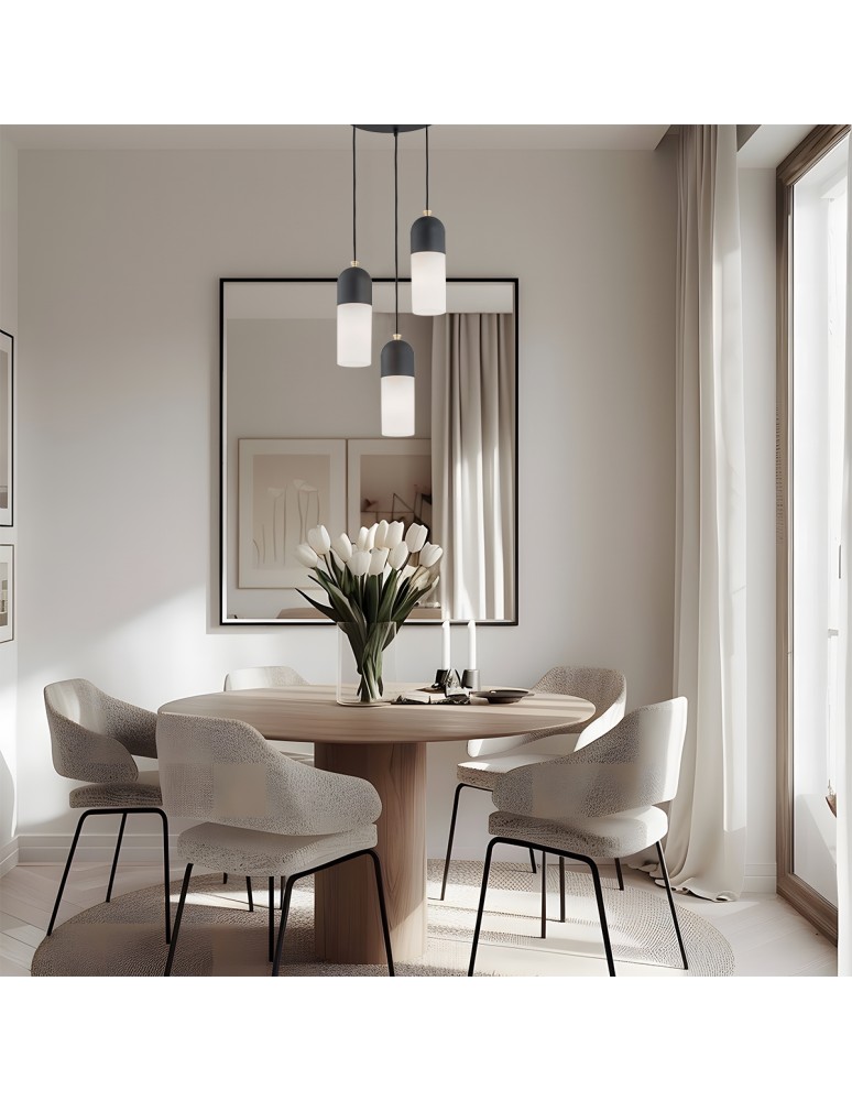 Triple pendant lamps - Argon BURGOS 3 fl. pendant lamp round headliner 3x15W (max) opal mat black structure 1467 - product kolory-swiatla.pl 2