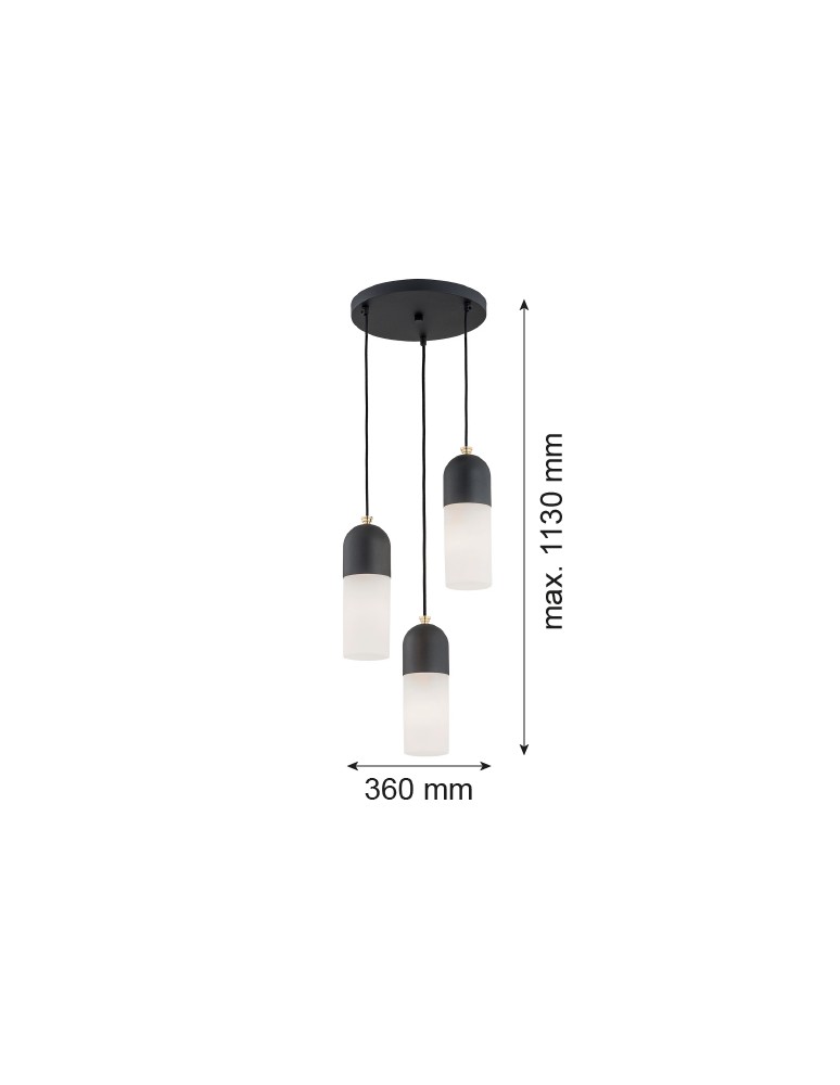 Triple pendant lamps - Argon BURGOS 3 fl. pendant lamp round headliner 3x15W (max) opal mat black structure 1467 - product kolory-swiatla.pl 3