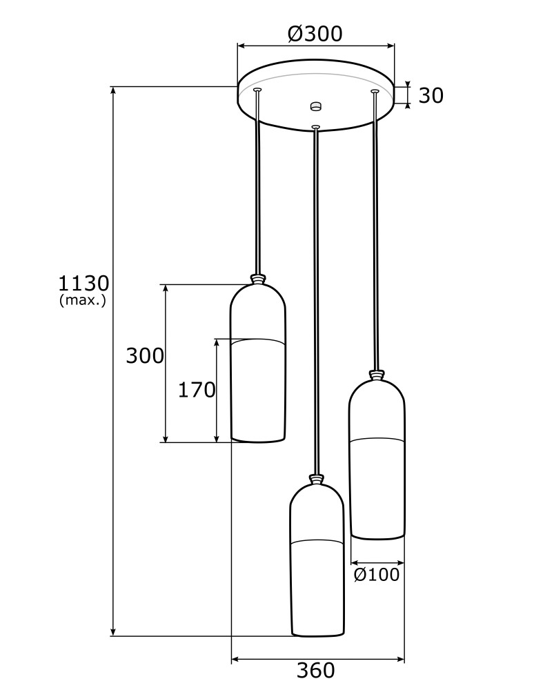 Triple pendant lamps - Argon BURGOS 3 fl. pendant lamp round headliner 3x15W (max) opal mat black structure 1467 - product kolory-swiatla.pl 4