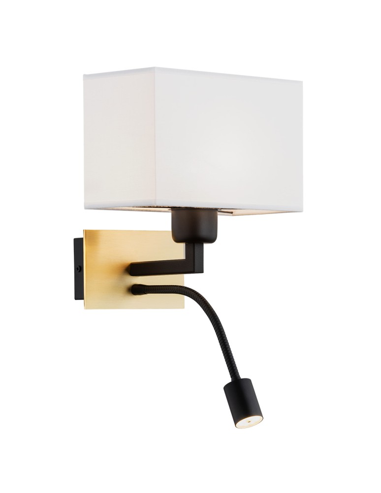 Wall lamps for bedrooms - Argon BILL wall lamp 2 fl. 1x15W (max) + 1x4.5W white brushed brass 1040 - product kolory-swiatla.pl 1