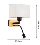Wall lamps for bedrooms - Argon BILL wall lamp 2 fl. 1x15W (max) + 1x4.5W white brushed brass 1040 - product 3