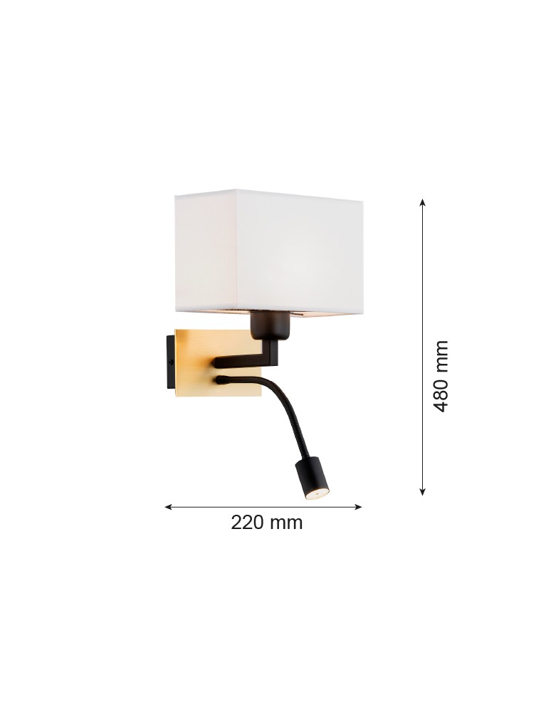 Wall lamps for bedrooms - Argon BILL wall lamp 2 fl. 1x15W (max) + 1x4.5W white brushed brass 1040 - product kolory-swiatla.pl 3