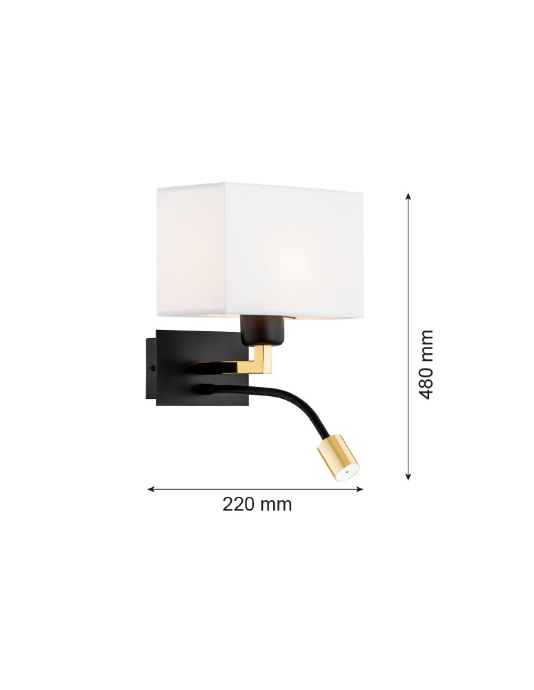 Wall lamps for bedrooms - Argon BILL wall lamp 2 pł. 1x15W (max) + 1x4.5W white matte black 1051 - product kolory-swiatla.pl 3