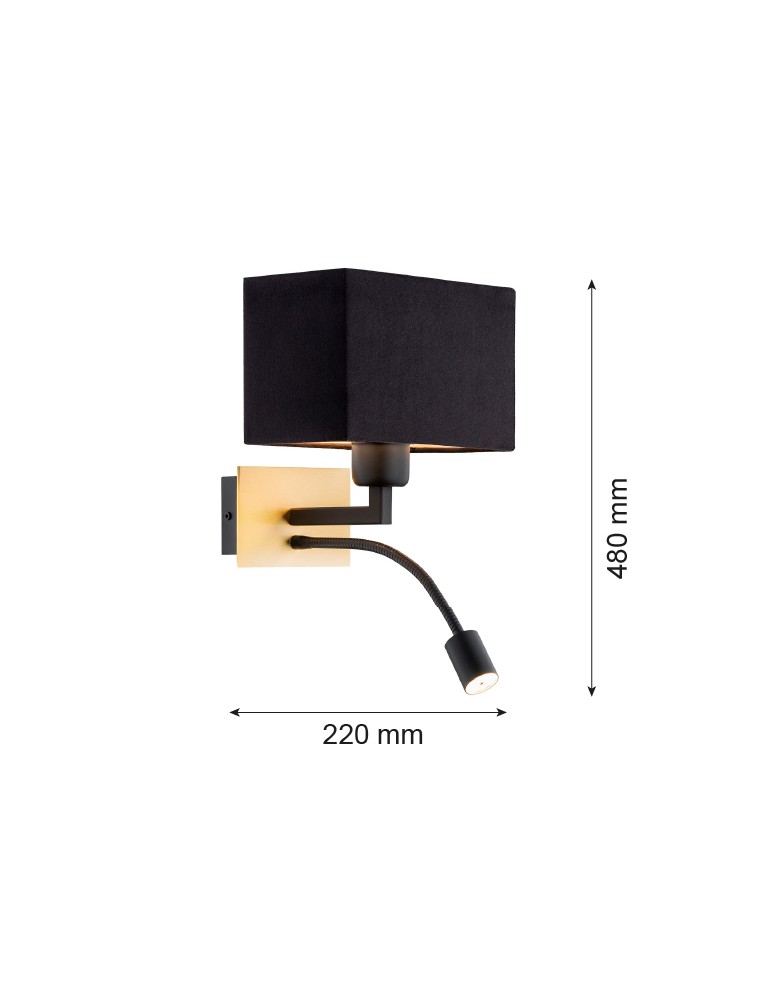 Wall lamps for bedrooms - Argon BILL wall lamp 2 fl. 1x15W (max) + 1x4.5W black brushed brass 1041 - product kolory-swiatla.pl 3