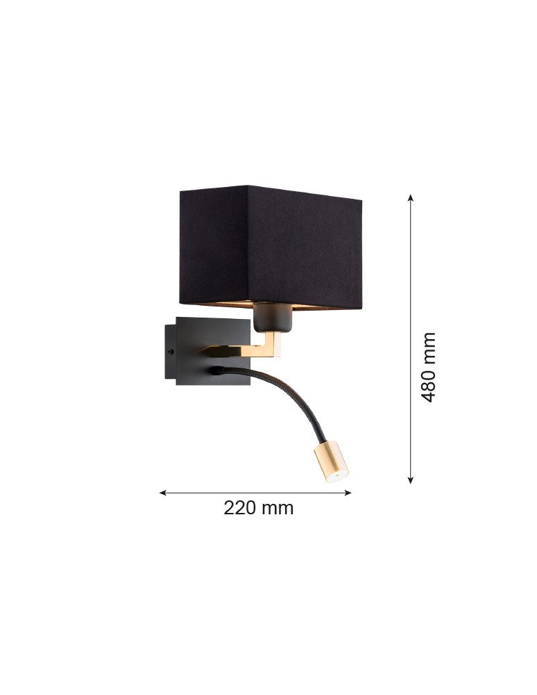 Wall lamps for bedrooms - Argon BILL wall lamp 2 fl. 1x15W (max) + 1x4.5W black matte black 1042 - product kolory-swiatla.pl 3