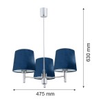 3-point chandelier - Argon BOLZANO 3 fl. chandelier 3x15W (max) navy blue chrome 1381 - product 3