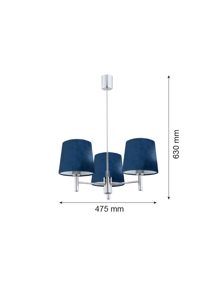 3-point chandelier - Argon BOLZANO 3 fl. chandelier 3x15W (max) navy blue chrome 1381 - product kolory-swiatla.pl 3