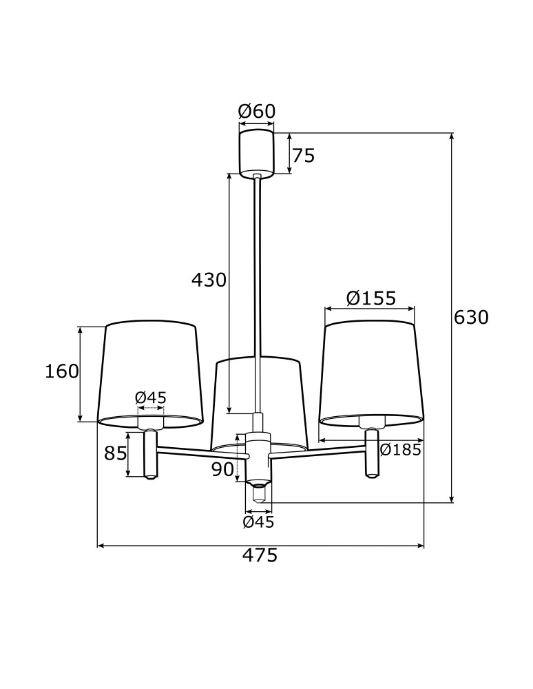 3-point chandelier - Argon BOLZANO 3 fl. chandelier 3x15W (max) navy blue chrome 1381 - product kolory-swiatla.pl 4