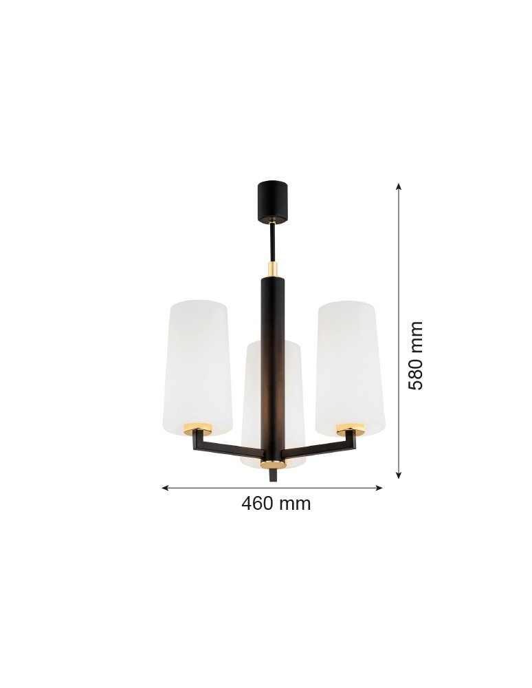 3-point chandelier - Argon CAMELOT PLUS 3 fl. chandelier 3x15W (max) opal mat black mat 6143 - product kolory-swiatla.pl 6