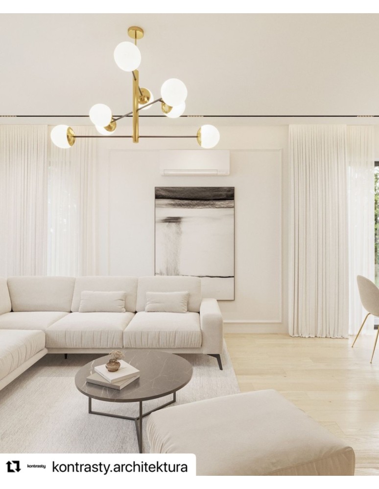 Pendant lamps spheres - Argon CAMERON 8 fl. pendant lamp 8x15W (max) opal mat black mat brass 5041 - product kolory-swiatla.pl 3