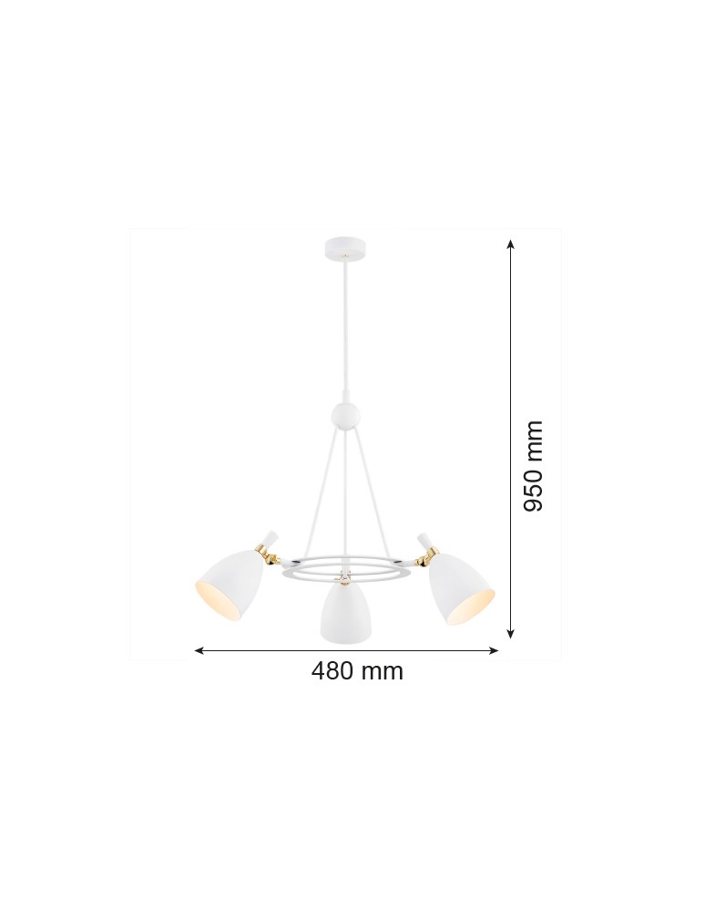 Chandeliers - Argon CHARLOTTE 3 fl. chandelier 3x15W (max) white structure brass elements 6148 - product kolory-swiatla.pl 6