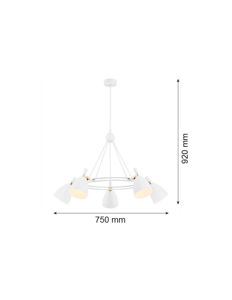 Argon CHARLOTTE żyrandol 5 pł. 5x15W (max) biała struktura elementy mosiądzowane 2117