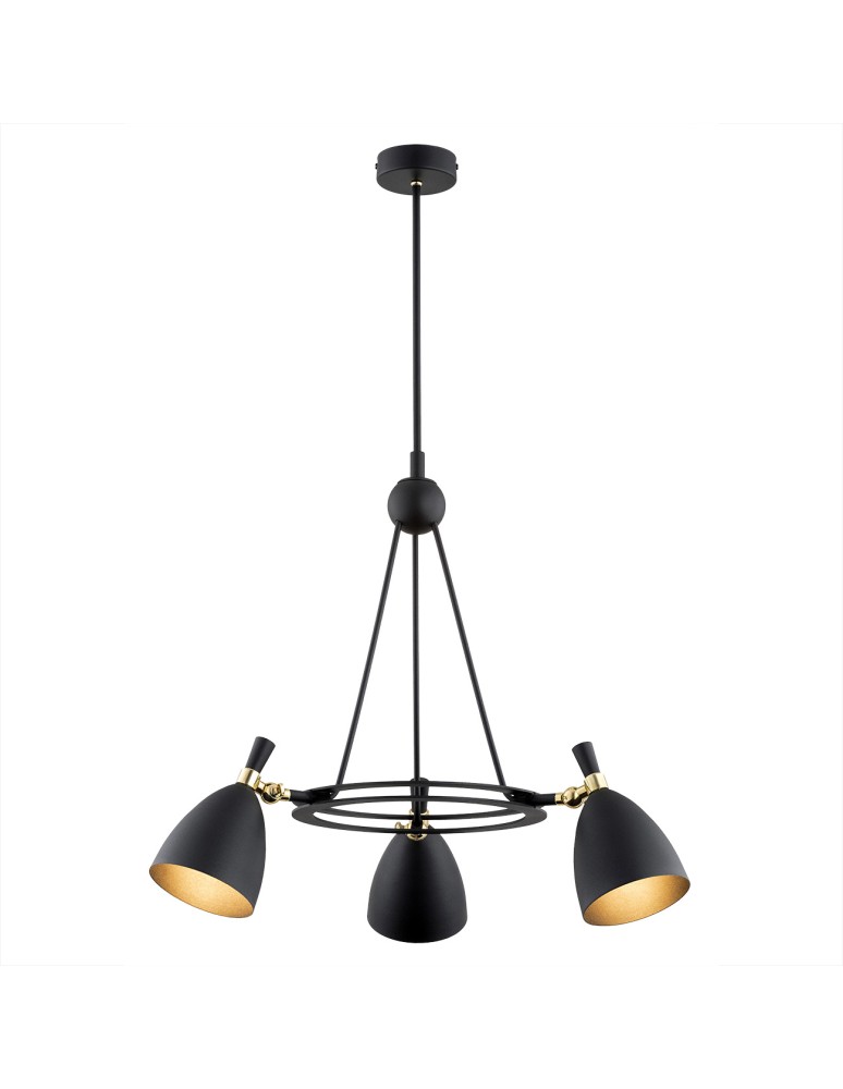 Chandeliers - Argon CHARLOTTE 3 fl. chandelier 3x15W (max) black structure brass elements 6149 - product kolory-swiatla.pl 1
