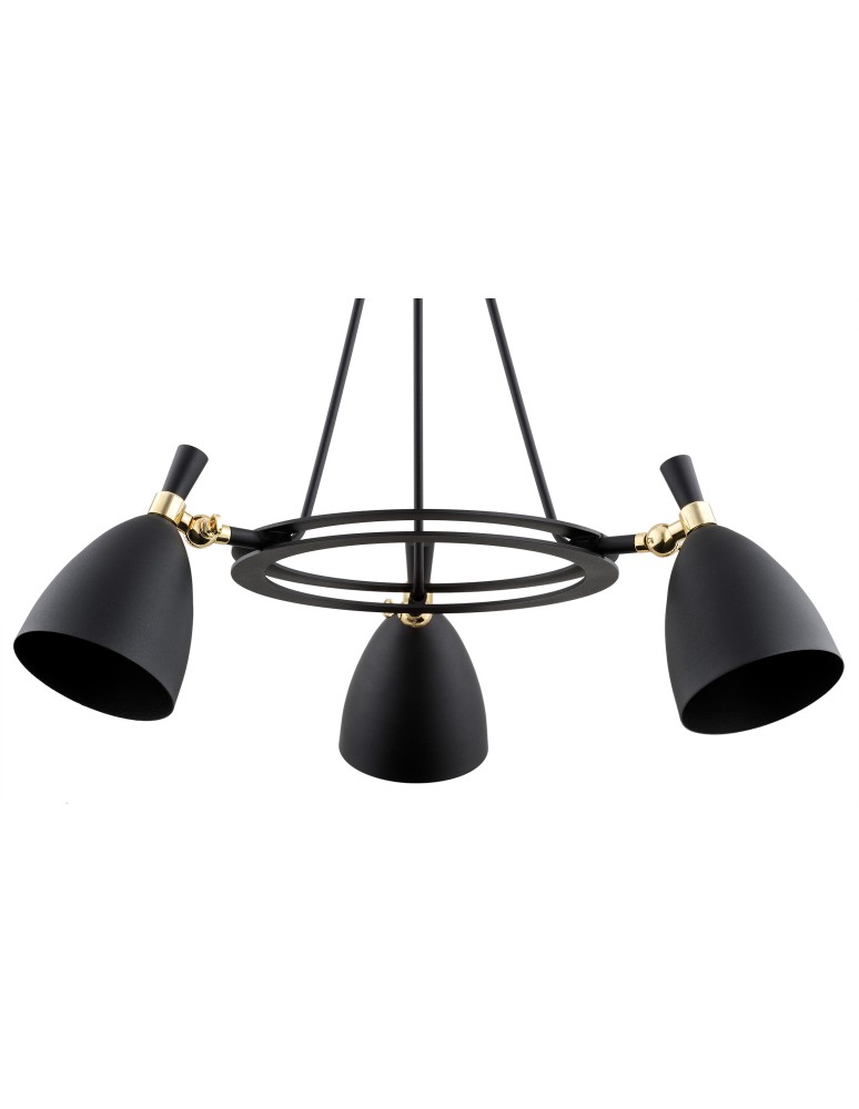 Chandeliers - Argon CHARLOTTE 3 fl. chandelier 3x15W (max) black structure brass elements 6149 - product kolory-swiatla.pl 3