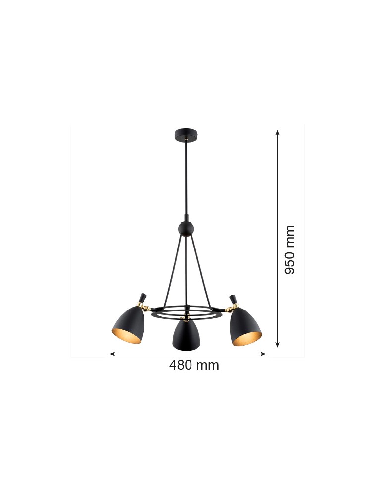 Chandeliers - Argon CHARLOTTE 3 fl. chandelier 3x15W (max) black structure brass elements 6149 - product kolory-swiatla.pl 6