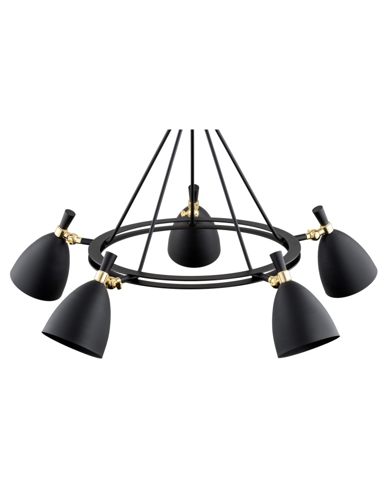 Chandeliers - Argon CHARLOTTE chandelier 5 fl. 5x15W (max) black structure brass elements 2118 - product kolory-swiatla.pl 5