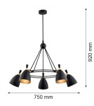 Argon CHARLOTTE żyrandol 5 pł. 5x15W (max) czarny struktura elementy mosiądzowane 2118
