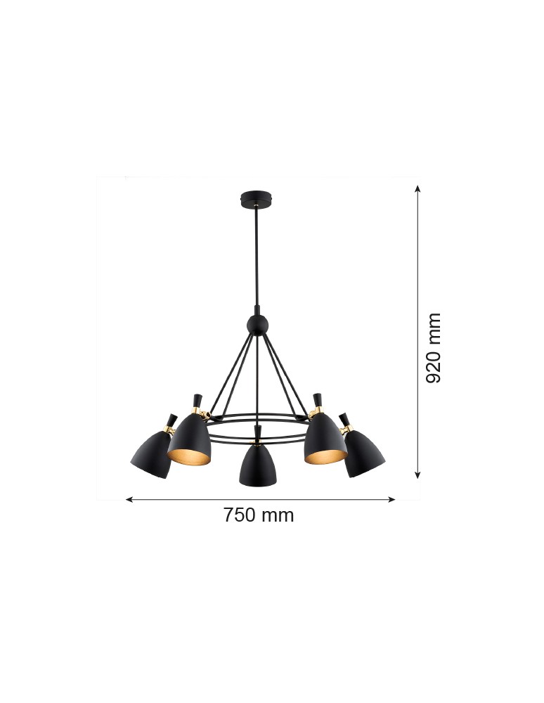 Argon CHARLOTTE żyrandol 5 pł. 5x15W (max) czarny struktura elementy mosiądzowane 2118
