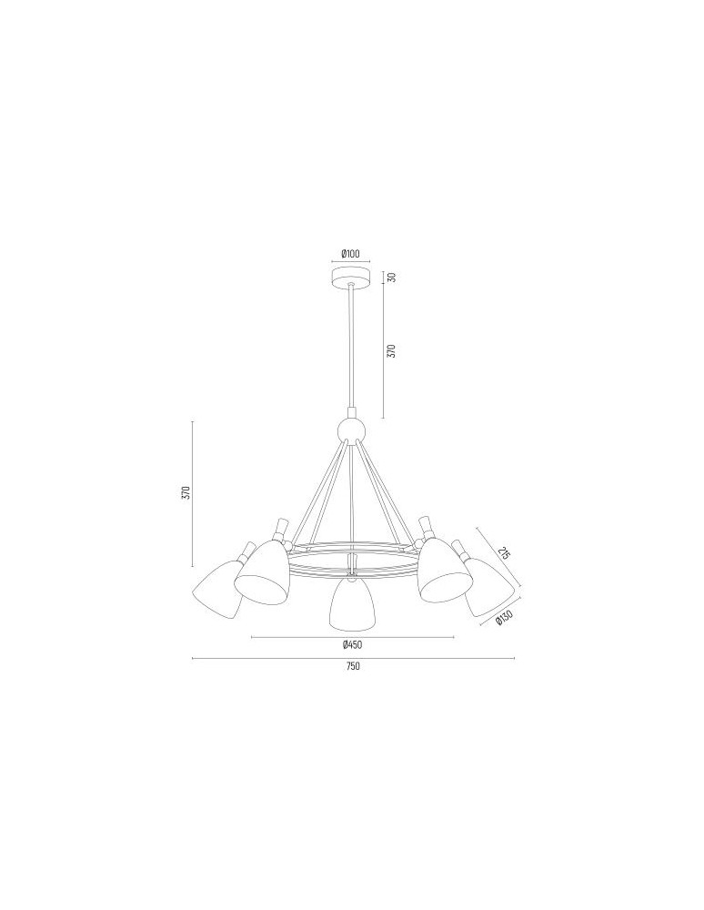 Chandeliers - Argon CHARLOTTE chandelier 5 fl. 5x15W (max) black structure brass elements 2118 - product kolory-swiatla.pl 8