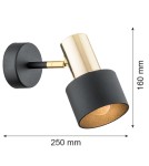 Argon DORIA kinkiet 1 pł. 1x15W (max) czarny struktura elementy mosiądzowane 4265