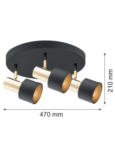 Argon DORIA plafond 3 fl. 3x15W (max) black structure brass 6006 - product 2