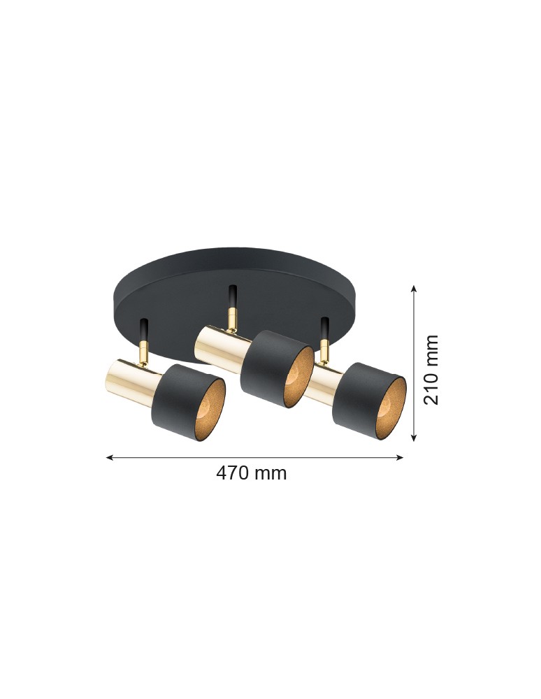 Adjustable ceiling lamps - spots - Argon DORIA plafond 3 fl. 3x15W (max) black structure brass 6006 - product kolory-swiatla.pl 2