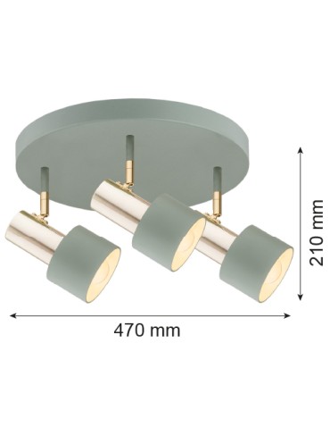 Argon DORIA plafon 3 pł. 3x15W (max) szałwia struktura elementy mosiądzowane 6007 - produkt 2