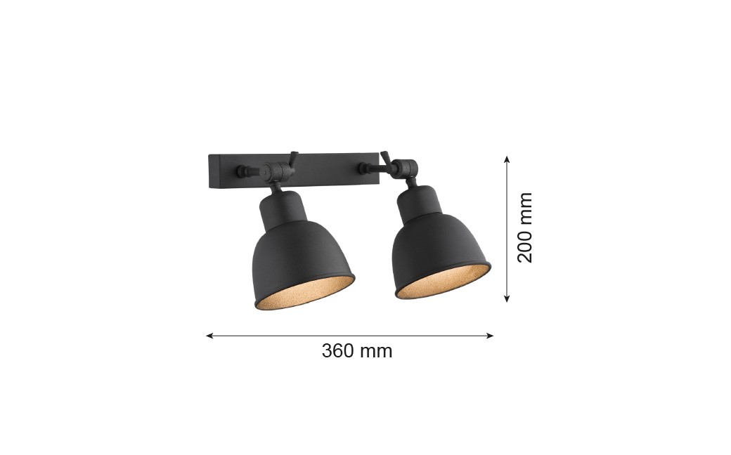 Argon EUFRAT kinkiet 2 pł. 2x15W (max) czarny struktura 679