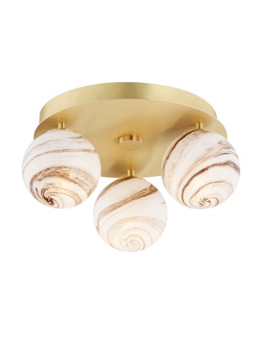 Argon FABIO 6290 3-fl. plafond (circle), white and brown (marble) lampshades, brass glass elements, brass
