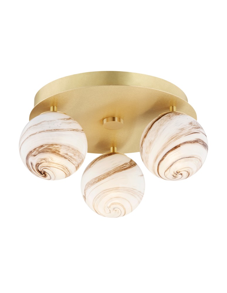 Ceiling lamps spheres - Argon FABIO 6290 3-fl. plafond (circle), white and brown (marble) lampshades, brass glass elements, brass - product kolory-swiatla.pl 1