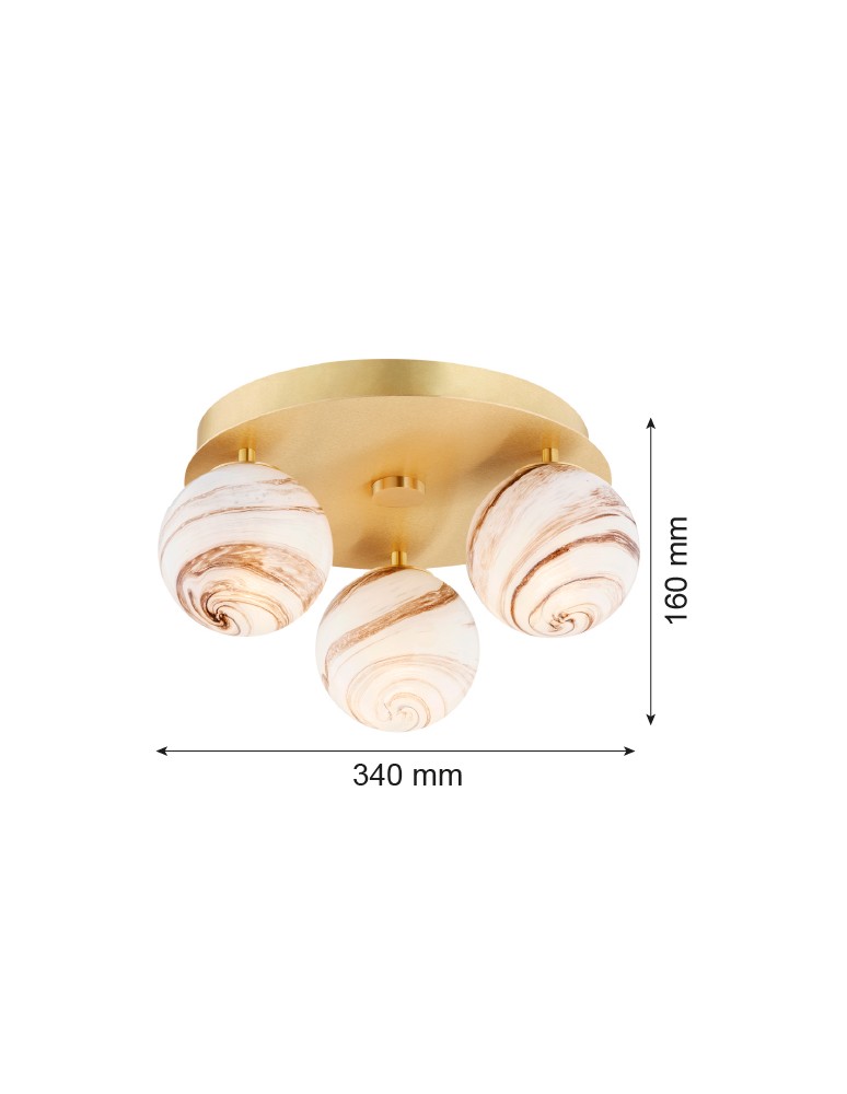 Ceiling lamps spheres - Argon FABIO 6290 3-fl. plafond (circle), white and brown (marble) lampshades, brass glass elements, brass - product kolory-swiatla.pl 5