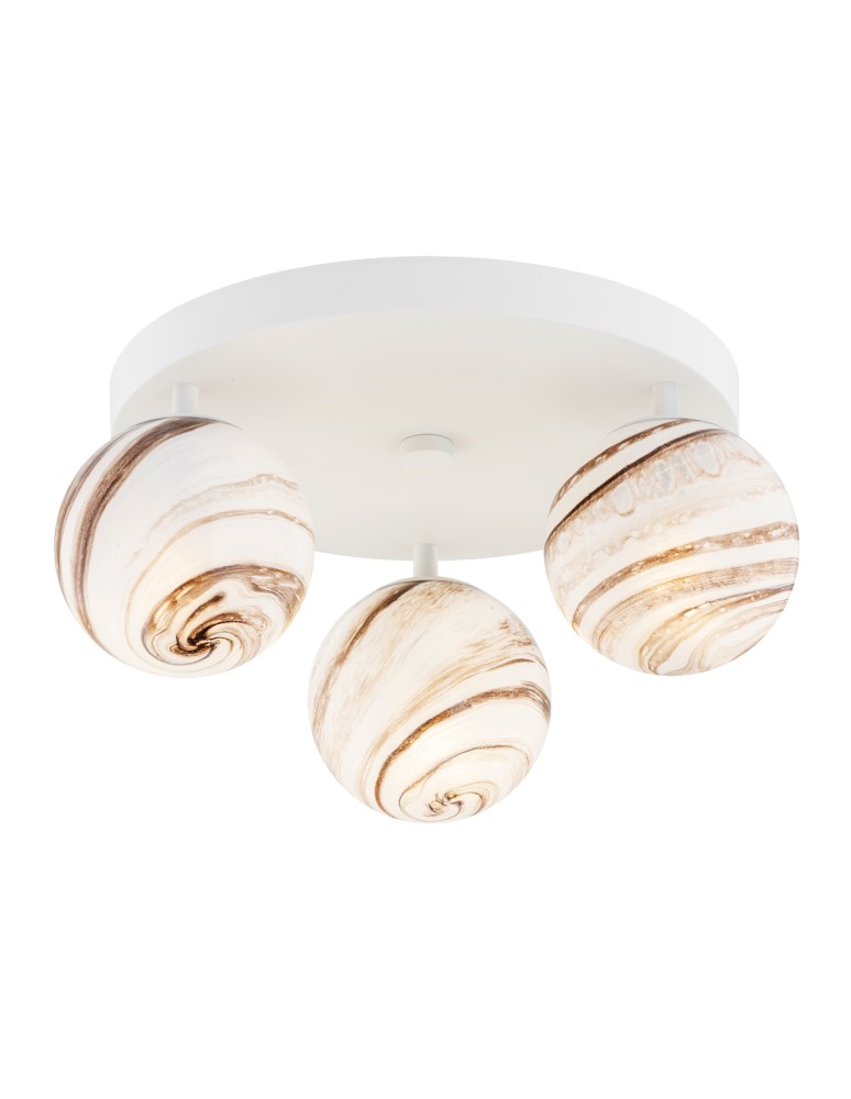 Ceiling lamps spheres - Argon FABIO 6291 3-fl. plafond (circle), white and brown (marble) lampshades, white glass cream elements, lacquered steel - product kolory-swiatla.pl 1
