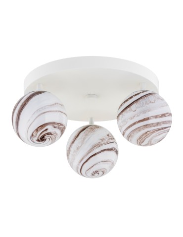 Argon FABIO 6291 3-fl. plafond (circle), white and brown (marble) lampshades, white glass cream elements, lacquered steel - product 2