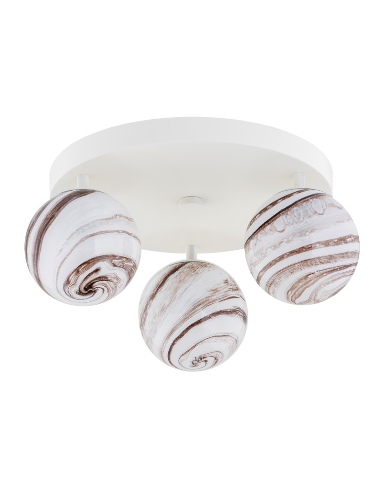 Ceiling lamps spheres - Argon FABIO 6291 3-fl. plafond (circle), white and brown (marble) lampshades, white glass cream elements, lacquered steel - product kolory-swiatla.pl 2