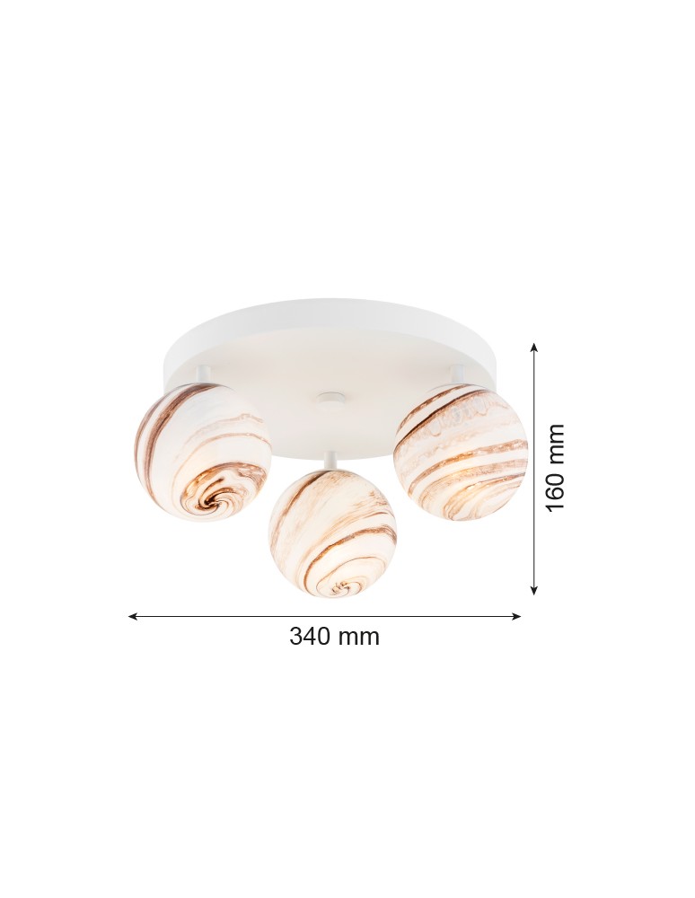 Ceiling lamps spheres - Argon FABIO 6291 3-fl. plafond (circle), white and brown (marble) lampshades, white glass cream elements, lacquered steel - product kolory-swiatla.pl 5