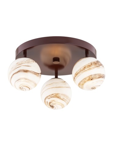 Argon FABIO 6292 3-fl. plafond (circle), white and brown (marble) lampshades, brown chocolaty glass elements, lacquered steel