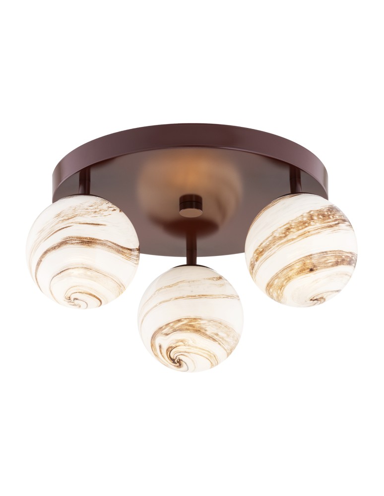 Ceiling lamps spheres - Argon FABIO 6292 3-fl. plafond (circle), white and brown (marble) lampshades, brown chocolaty glass elements, lacquered steel - product kolory-swiatla.pl 1