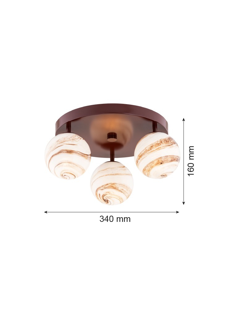 Ceiling lamps spheres - Argon FABIO 6292 3-fl. plafond (circle), white and brown (marble) lampshades, brown chocolaty glass elements, lacquered steel - product kolory-swiatla.pl 5