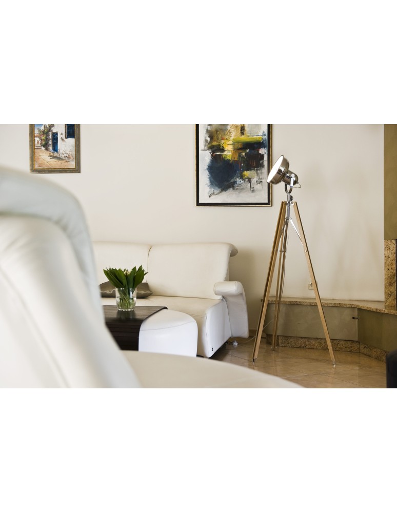 Tripod floor lamps - Argon FOTO NEW 1 pł. floor lamp 1x22.5W natural wood shade chrome metal 3354 - product kolory-swiatla.pl 3
