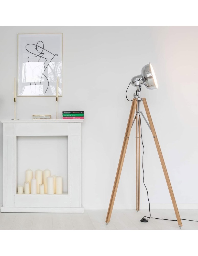 Tripod floor lamps - Argon FOTO NEW 1 pł. floor lamp 1x22.5W natural wood shade chrome metal 3354 - product kolory-swiatla.pl 4