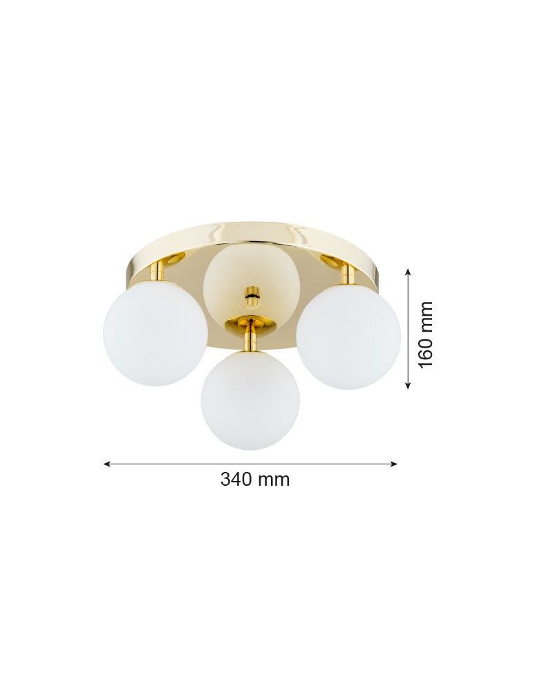 Bathroom ceiling lamps - Argon FLAVIO plafond 3 fl. round headliner 3x7W (max) brass IP44 opal matt lampshades 1413 - product kolory-swiatla.pl 8