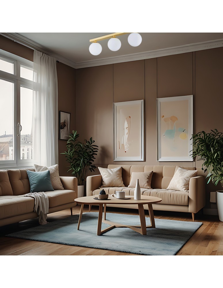 Bathroom ceiling lamps - Argon FLAVIO plafond 3 fl. strip 3x7W (max) brass IP44 opal matt lampshades 1414 - product kolory-swiatla.pl 2