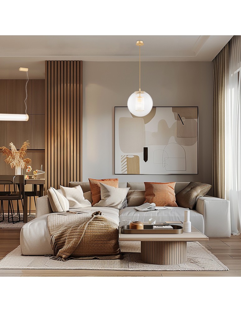 Pendant lamps over the island - Argon HAMPTON 8624 1-light LED pendant lamp, transparent (fluted), brushed brass LED (integrated) / 9180 lm / 30 - product kolory-swiatla.pl 5