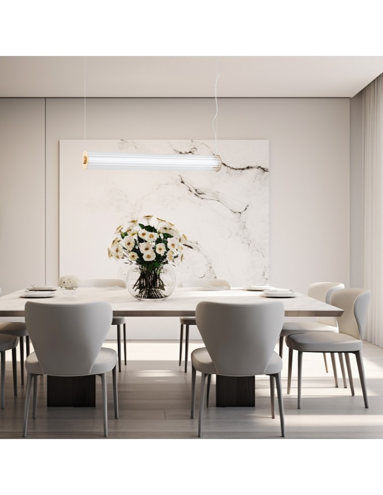 Pendant lamps over the island - Argon HAMPTON 8627 1 fl. LED pendant lamp smaller, transparent (fluted), brushed brass LED (integrated) / 618 - product kolory-swiatla.pl 4