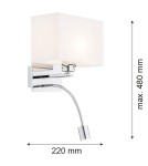 Reading wall lamps - Argon HILARY wall lamp 2 pł. 1x15W (max) + 1x4.5W white chrome 867 - product 3
