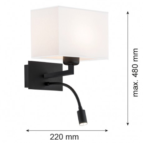 Argon HILARY kinkiet 2 pł. 1x15W (max) + 1x4.5W biały czarny mat 868