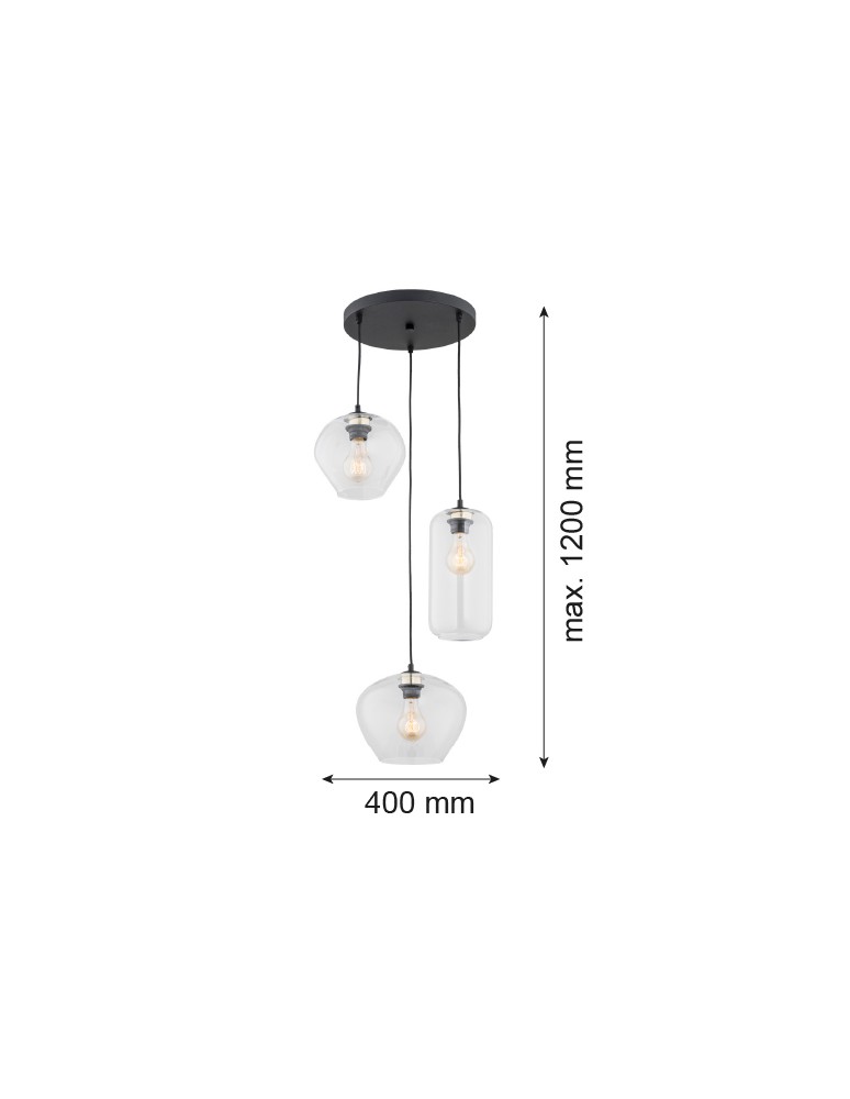Argon KALIMERA lampa wisząca 3 pł. 3x15W (max) transparentny czarny mat 1431